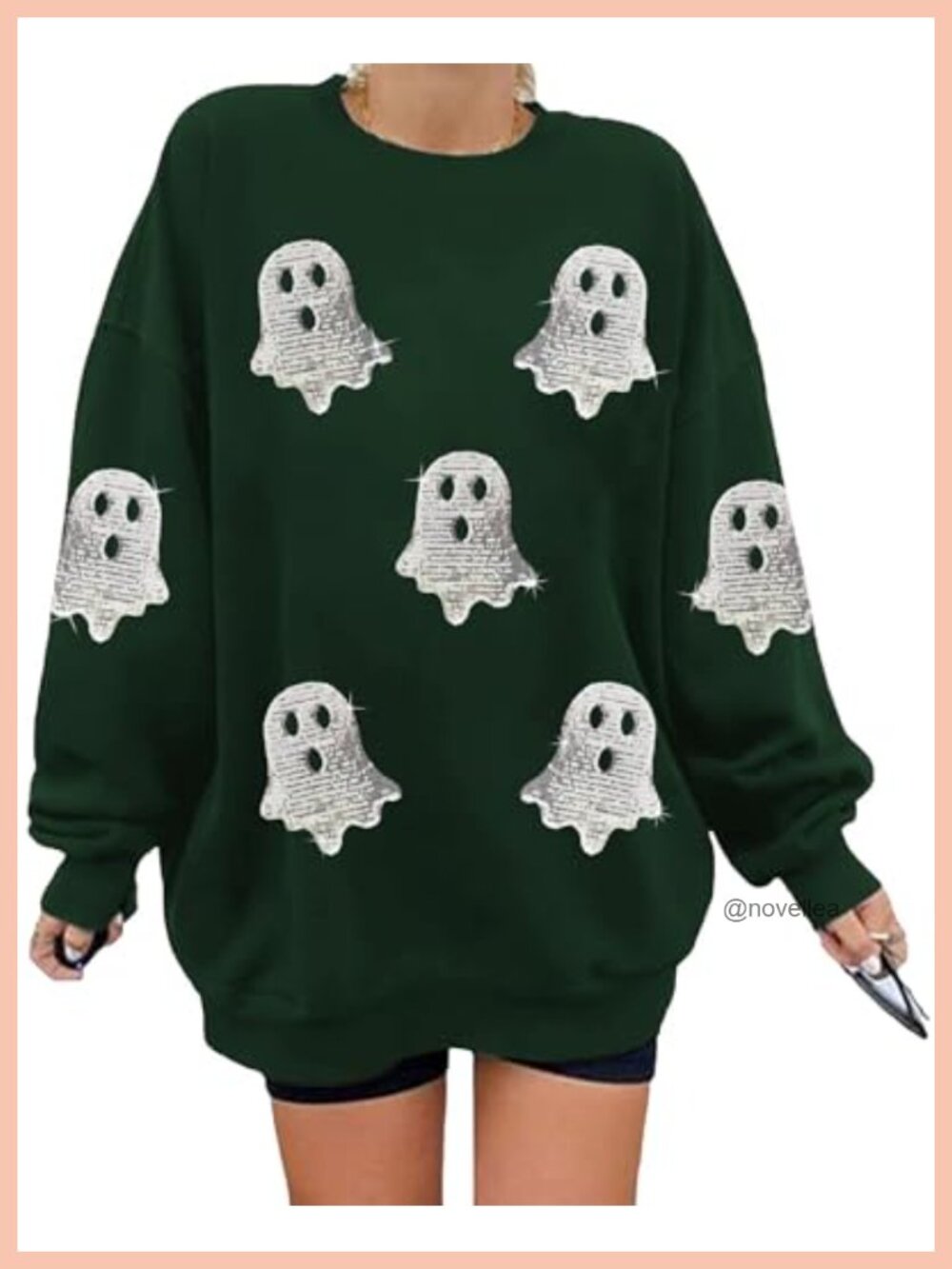Sequin Ghost Sweatshirt Women Oversized Crewneck Long Sleeve Halloween Pullover